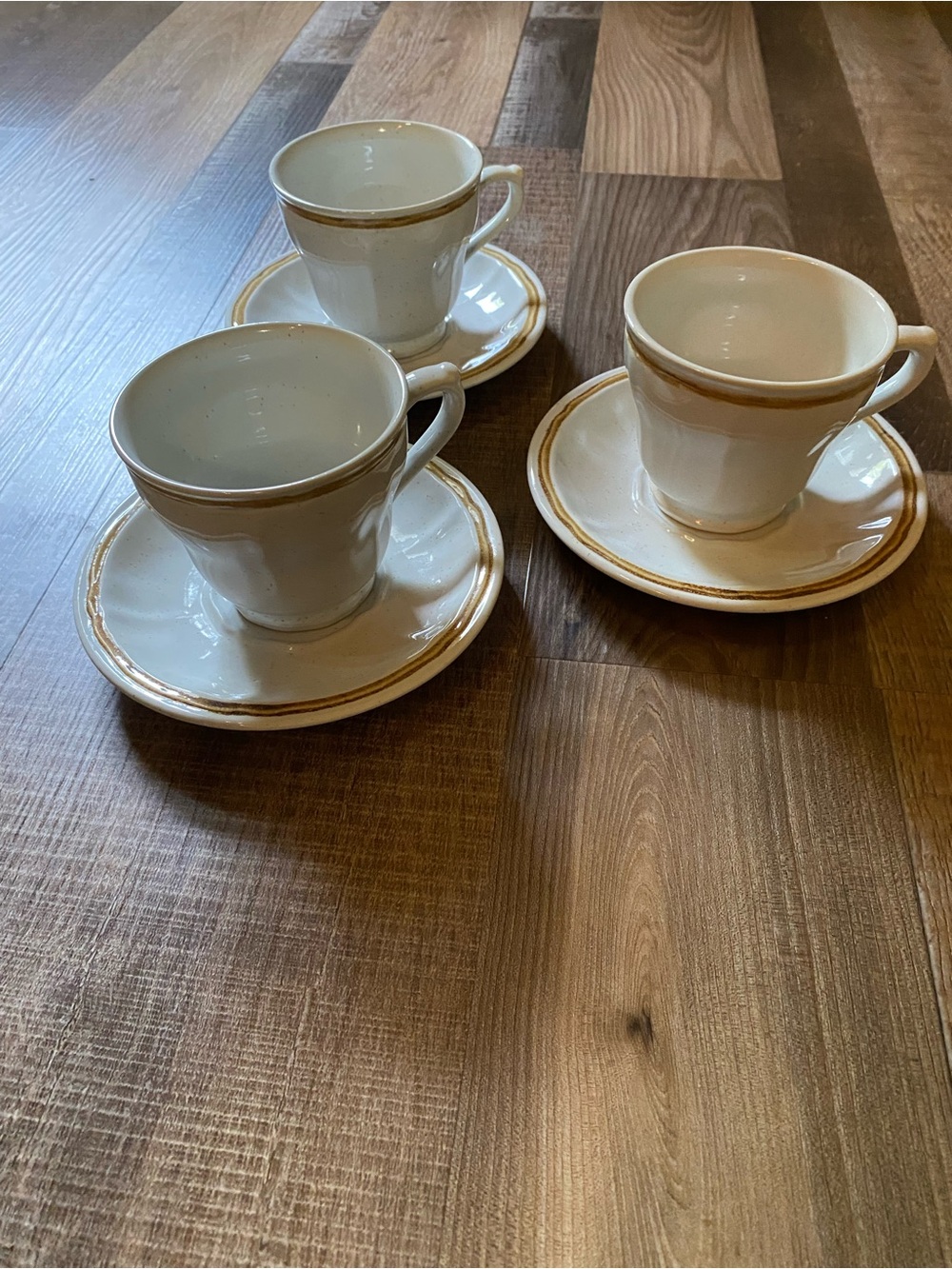 Cream Stoneware with Gold Rim - Set of 3 vintage